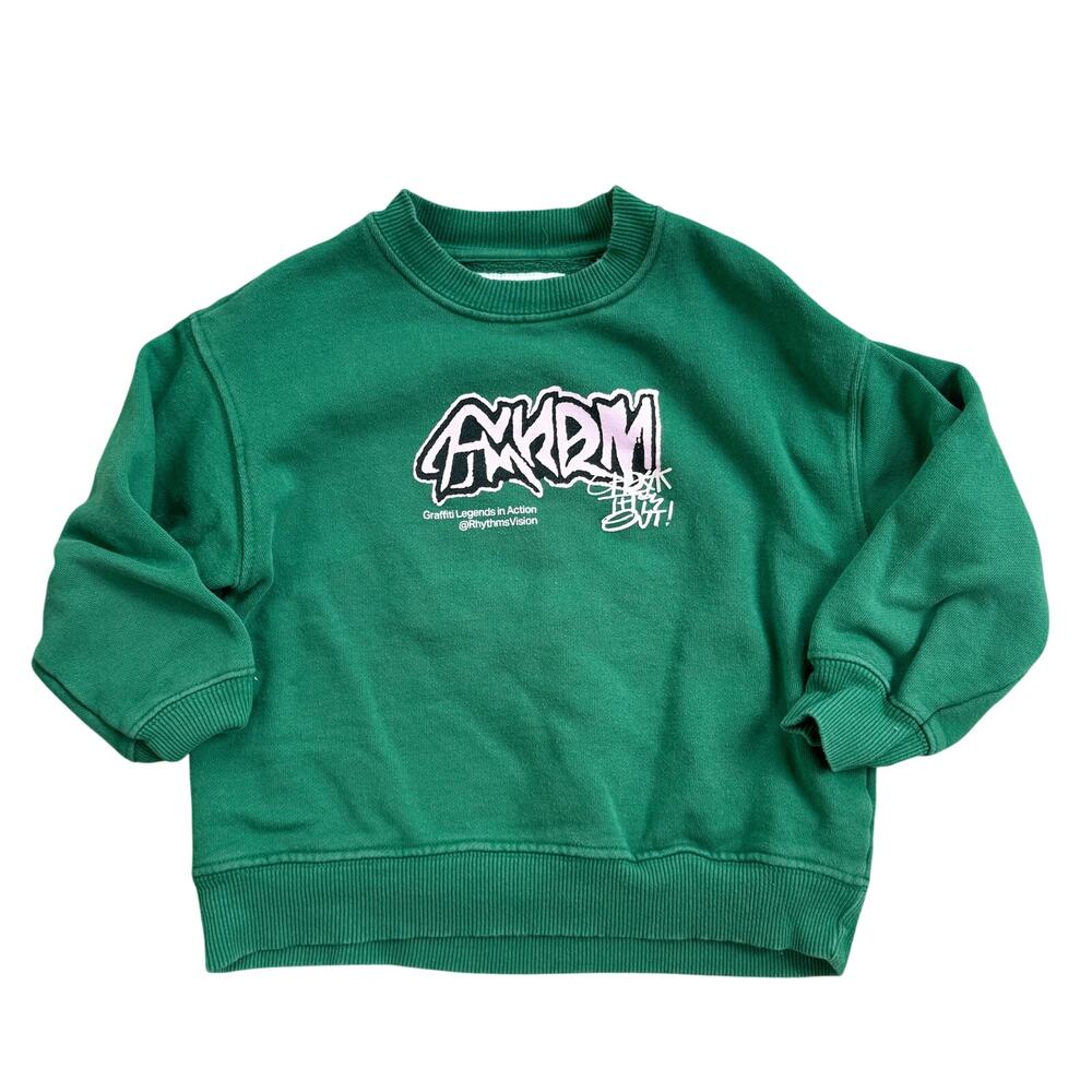 Zara Kids Green Crewneck Graffiti Sweatshirt 6/7